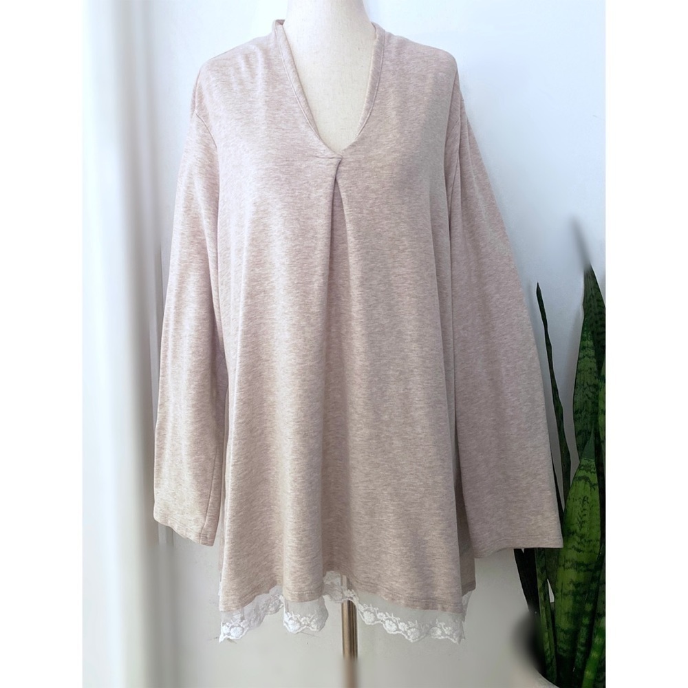 LOGO Lounge Lori Goldstein French Terry Lace Top